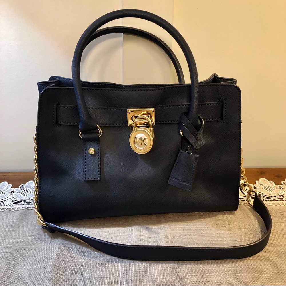 Michael Kors Leather Hamilton Navy Purse Handbag